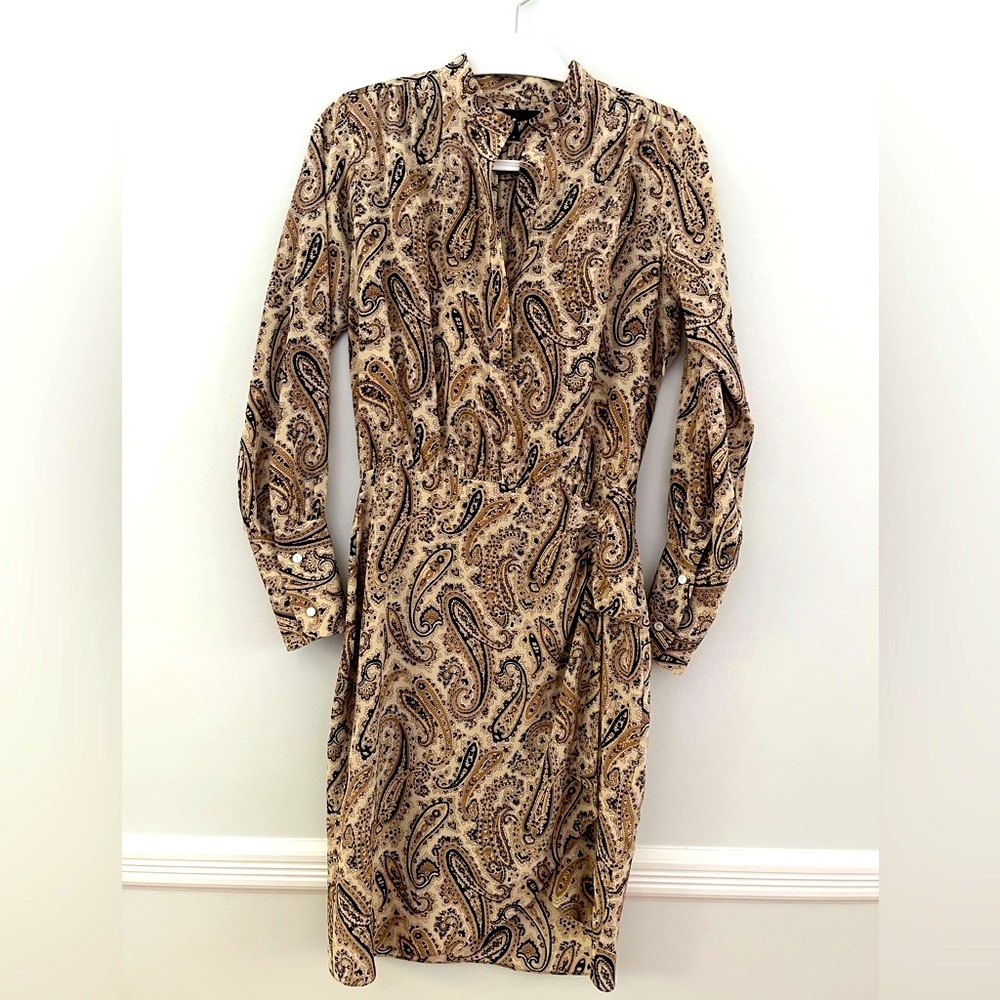 Nili Lotan Beige Paisley Silk Long Sleeve Dress size 4